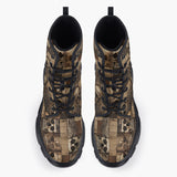 Casual Leather Chunky Boots Wooden Skulls Mosaic Wall
