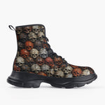 Casual Leather Chunky Boots Skulls Collage