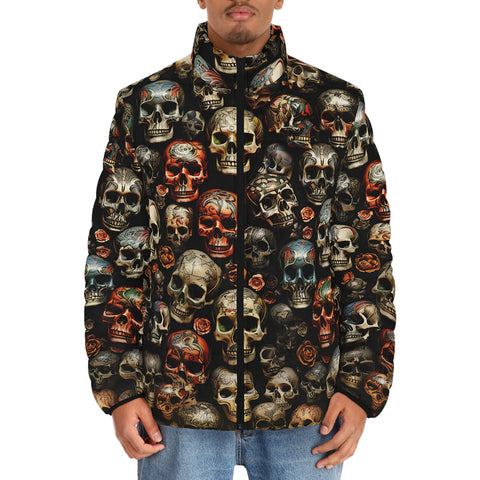 Down-Padded Puffer Jacket Colorful Skulls Wall Art