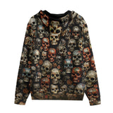 Men's Zip Up Hoodie Colorful Skulls Wall Art