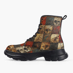 Casual Leather Chunky Boots Broken Skulls Mosaic