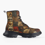 Casual Leather Chunky Boots Broken Skulls Mosaic