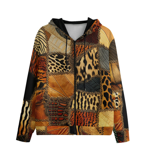 Men's Zip Up Hoodie Safari Patchwork