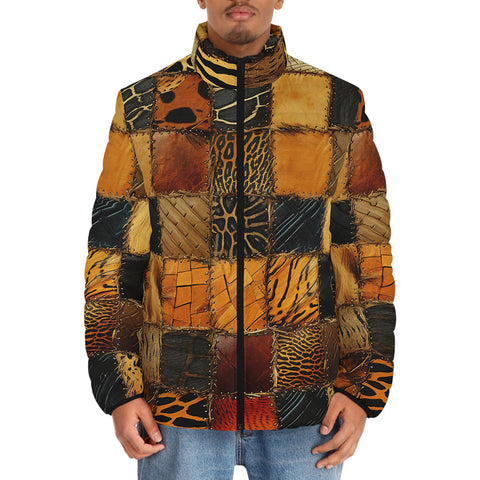 Down-Padded Puffer Jacket African Animals Skin Patchwork