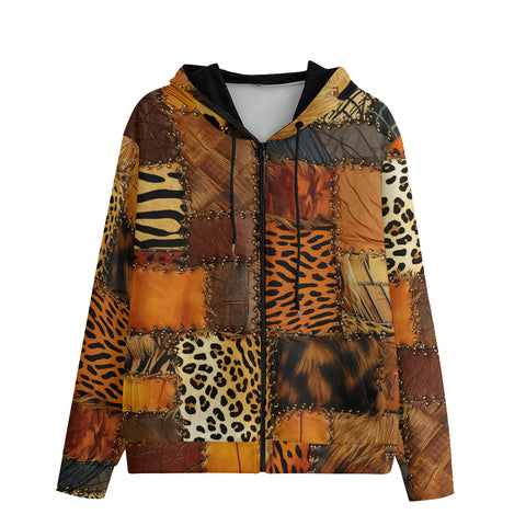 Men's Zip Up Hoodie Safari Grunge Patchwork