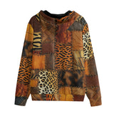 Men's Zip Up Hoodie Safari Grunge Patchwork