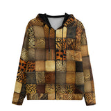 Men's Zip Up Hoodie Animal Carved Wood Blocks