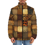 Down-Padded Puffer Jacket Animal Carved Wood Blocks