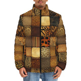 Down-Padded Puffer Jacket Animal Carved Wood Blocks
