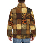 Down-Padded Puffer Jacket Animal Carved Wood Blocks