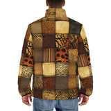 Down-Padded Puffer Jacket Animal Carved Wood Blocks