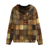 Men's Zip Up Hoodie Animal Carved Wood Blocks