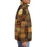 Down-Padded Puffer Jacket Animal Carved Wood Blocks