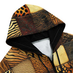 Men's Zip Up Hoodie Animal Carved Wood Blocks