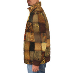 Down-Padded Puffer Jacket Animal Carved Wood Blocks