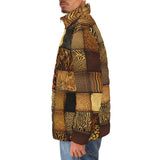 Down-Padded Puffer Jacket Animal Carved Wood Blocks