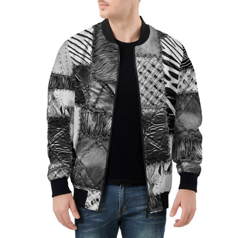 Bomber Jacket Black and White Safari Patchwork