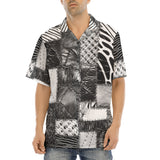 Hawaiian Shirt Black and White Safari Patchwork