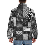 Down-Padded Puffer Jacket Black and White Safari Patchwork