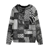 Men's Zip Up Hoodie Black and White Safari Patchwork