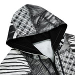 Men's Zip Up Hoodie Black and White Safari Patchwork