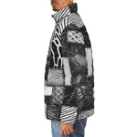 Down-Padded Puffer Jacket Black and White Safari Patchwork