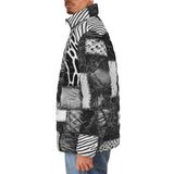 Down-Padded Puffer Jacket Black and White Safari Patchwork
