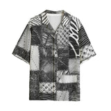 Hawaiian Shirt Black and White Safari Patchwork