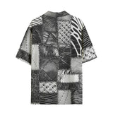 Hawaiian Shirt Black and White Safari Patchwork