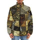 Down-Padded Puffer Jacket African Art Leather Patchwork