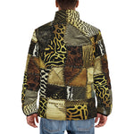 Down-Padded Puffer Jacket African Art Leather Patchwork