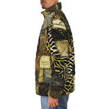 Down-Padded Puffer Jacket African Art Leather Patchwork