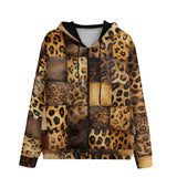 Men's Zip Up Hoodie Leopard Patchwork