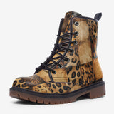 Leather Boots Leopard Patchwork