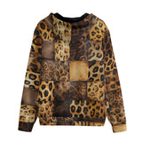 Men's Zip Up Hoodie Leopard Patchwork