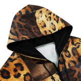 Men's Zip Up Hoodie Leopard Patchwork