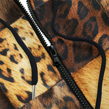 Men's Zip Up Hoodie Leopard Patchwork