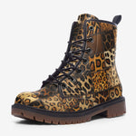 Leather Boots Leopard Fur Grid