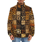 Down-Padded Puffer Jacket Leopard Fur Grid
