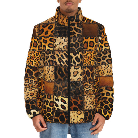 Down-Padded Puffer Jacket Leopard Fur Grid