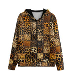 Men's Zip Up Hoodie Leopard Fur Grid