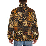 Down-Padded Puffer Jacket Leopard Fur Grid