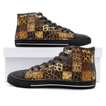 High-Top Canvas Shoes Leopard Fur Grid