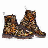 Leather Boots Leopard Fur Grid