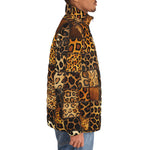 Down-Padded Puffer Jacket Leopard Fur Grid