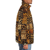 Down-Padded Puffer Jacket Leopard Fur Grid