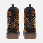 Leather Boots Leopard Fur Grid