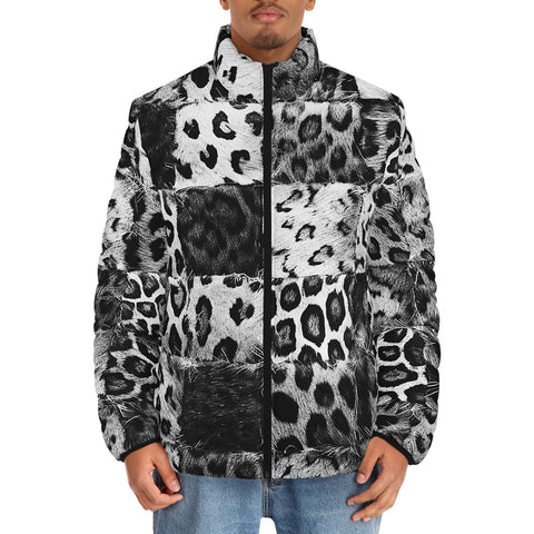 Down-Padded Puffer Jacket Snow Leopard Patchwork