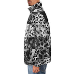 Down-Padded Puffer Jacket Snow Leopard Patchwork