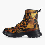 Casual Leather Chunky Boots Cheetah Patchwork Mosaics